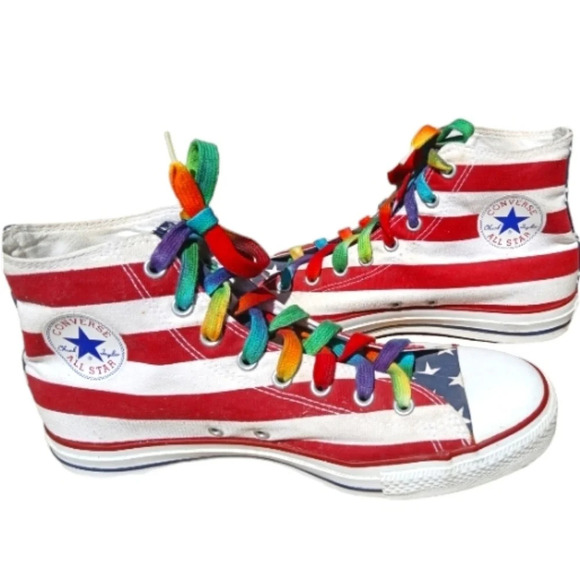 Vintage Chuck Taylor High Top Converse Stars & Stripe Patriotic Flag USA Size 11 - Picture 1 of 10